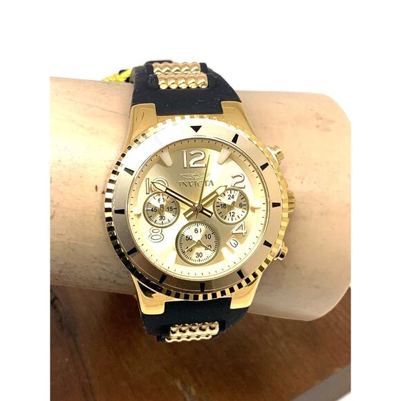 Invicta Women\'s Watch 36909 Quartz Chronograph Gold Black Rubber Band 39mm main image 14